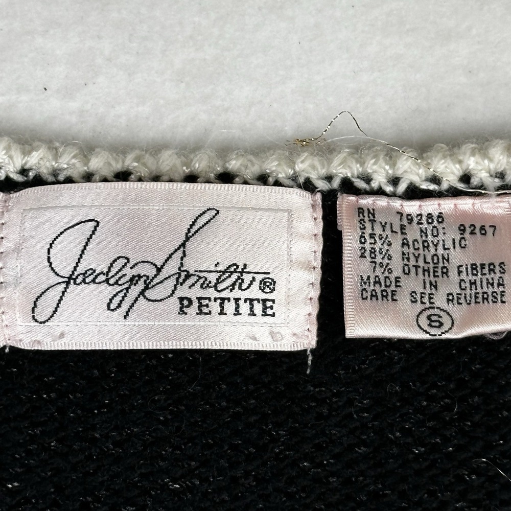 Jaclyn‎ Smith Petite Womens Black Embellished V Neck Knit Sweater Size S - Picture 7 of 7